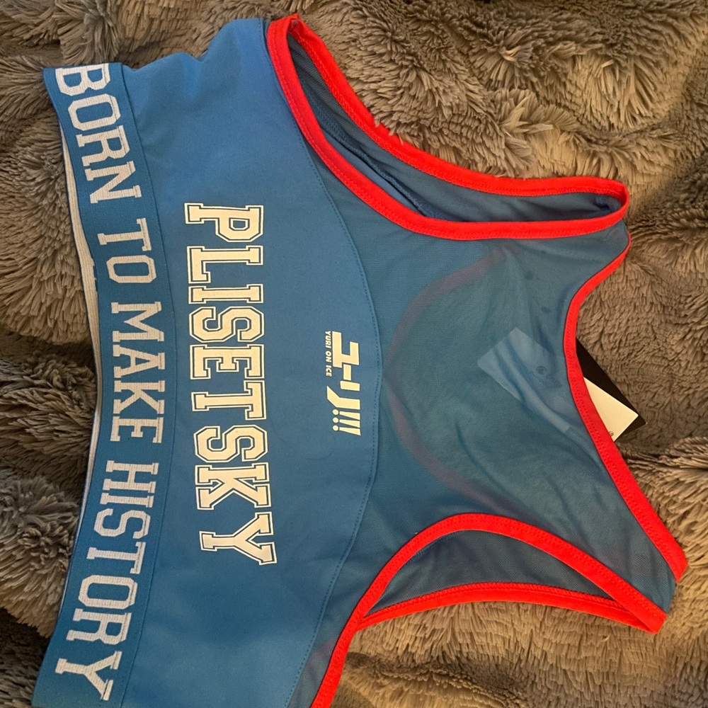 Blue Athletic Sports Bra with Red Trim - YURI on ice - Picture 2 of 5